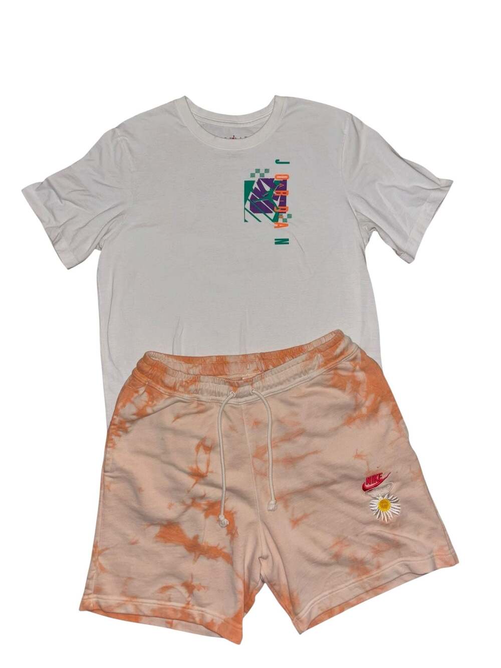 Nike Crimson Bliss Tie Dye French Terry Shorts & Jordan Graphic T-Shirt Set